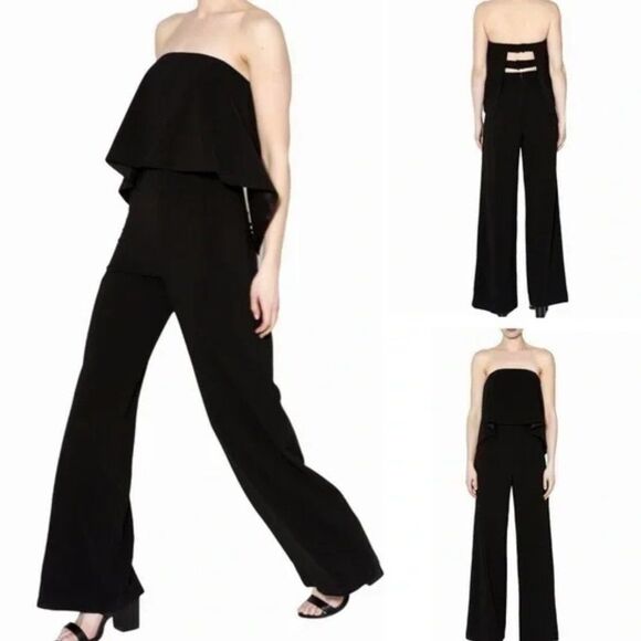 DO+BE -714‎ Strapless Jumpsuit Wide Leg Ruffle Sexy Back Stretchy Black Small - Picture 1 of 12